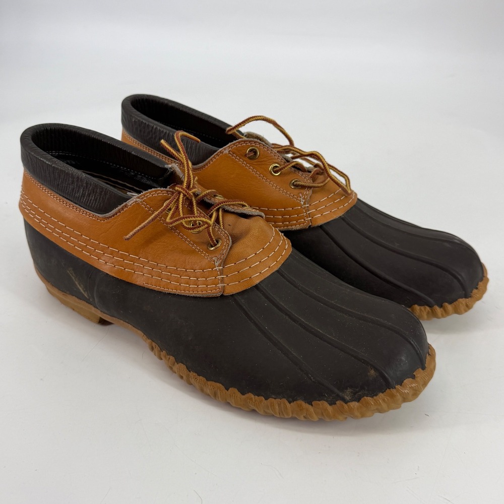L.L.Bean Maine Hunting Shoe Low Duck Boots Brown Leather Rubber Size 9 USA
